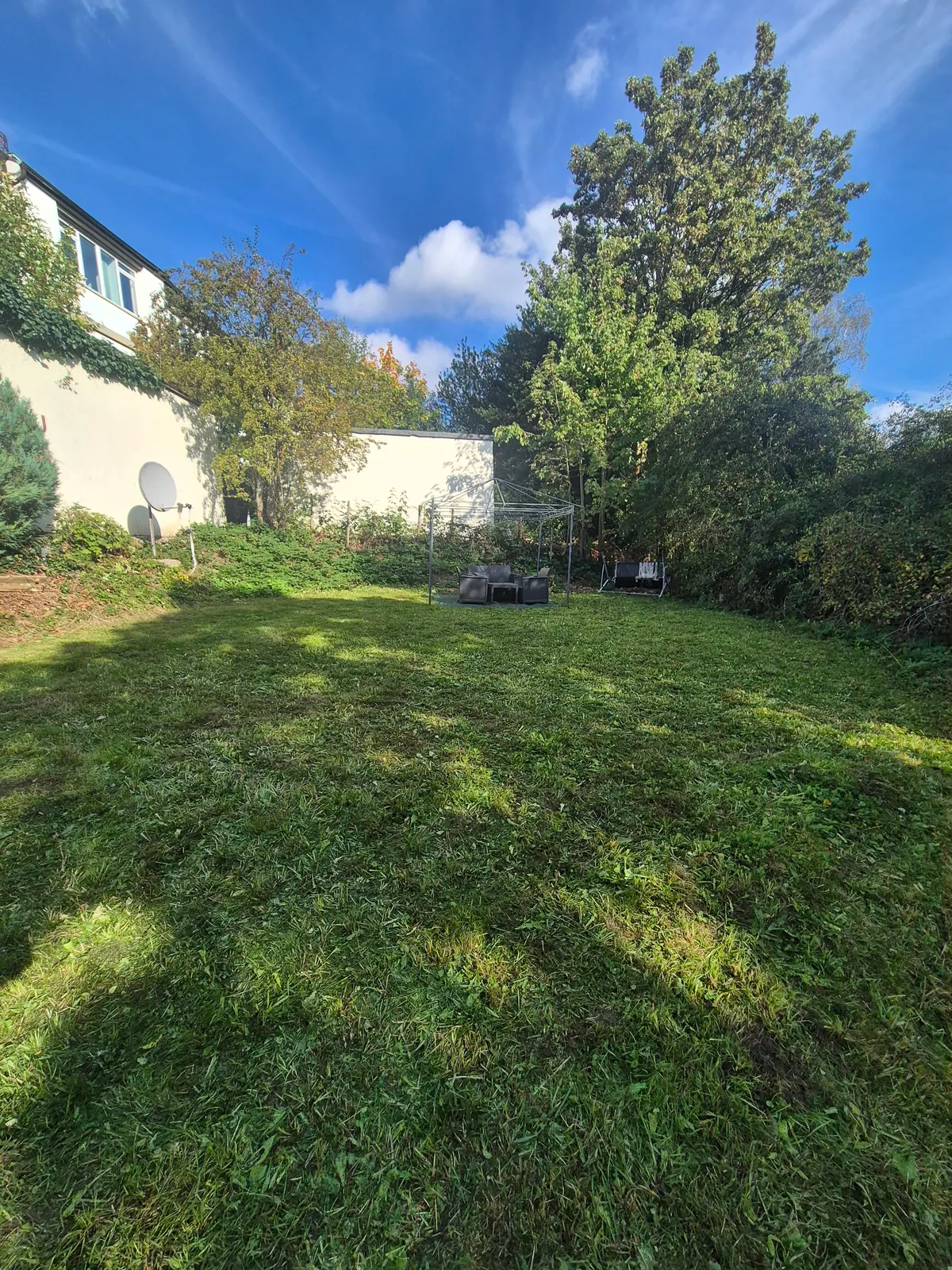 Frisch gemähter Rasen in einem Kundengarten – Renovatore Gartenpflege